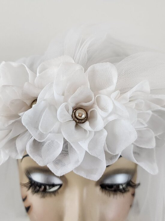 Vintage White Tulle Double Layer Wedding Bridal Veil w/ White Roses Rhinestones main image 8